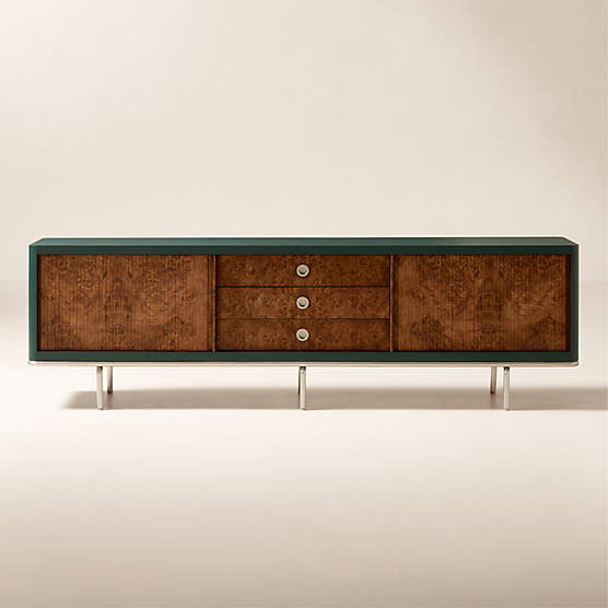 Lam-Louie Leather and Burl Wood Media Console by Casa Dean by Swizz Beatz