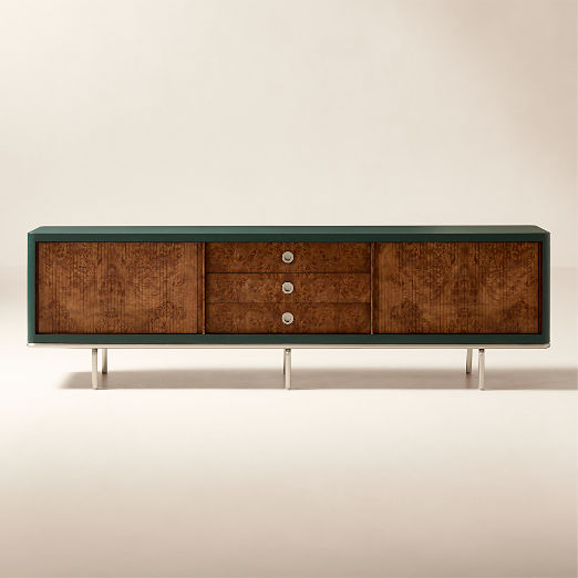 Lam-Louie Leather and Burl Wood Media Console by Casa Dean by Swizz Beatz