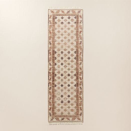 Lance Hand-Knotted Warm White and Cool Grey Wool and Nylon Perfomance Runner Rug 2.5'x8'