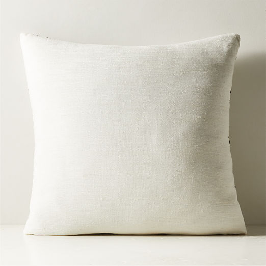 Lando Warm White and Black Pleated Silk and Linen Throw Pillow Cover 23"x23"