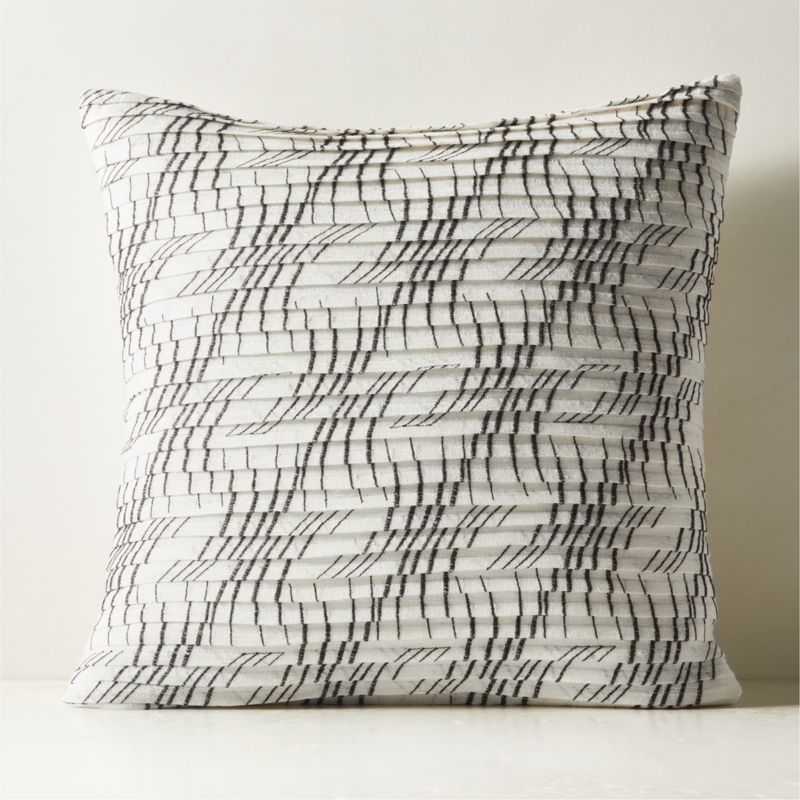 Lando Warm White and Black Pleated Silk and Linen Throw Pillow with Down-Alternative Insert 23" - image 0 of 3