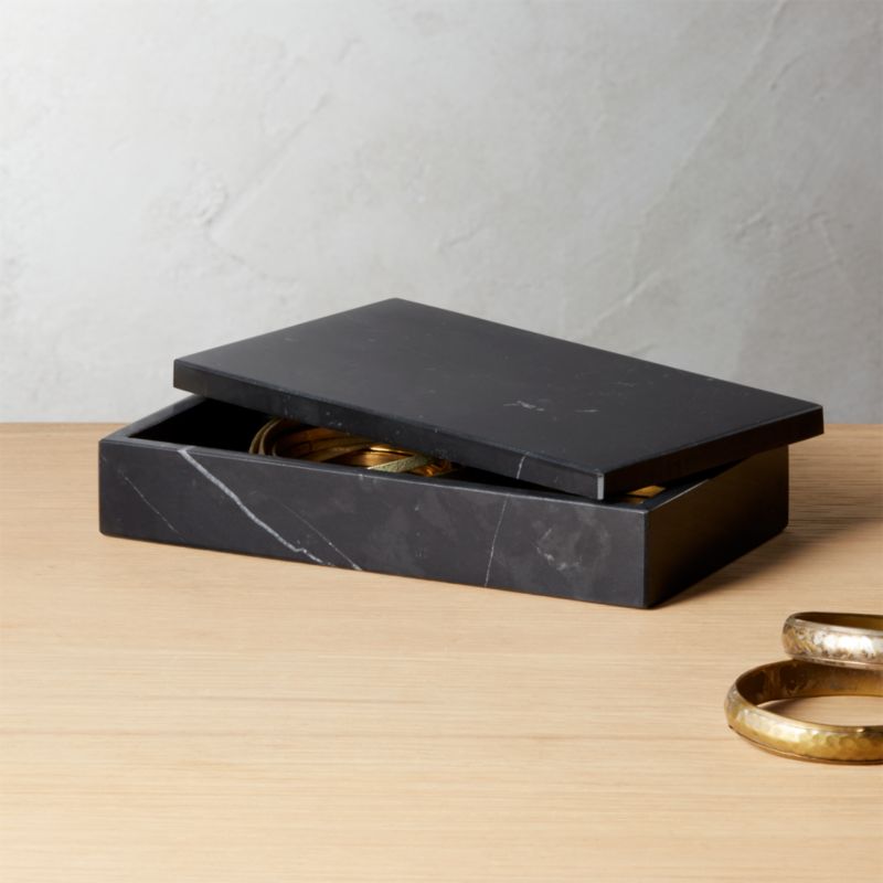 Medium Black Marble Box + Reviews | CB2