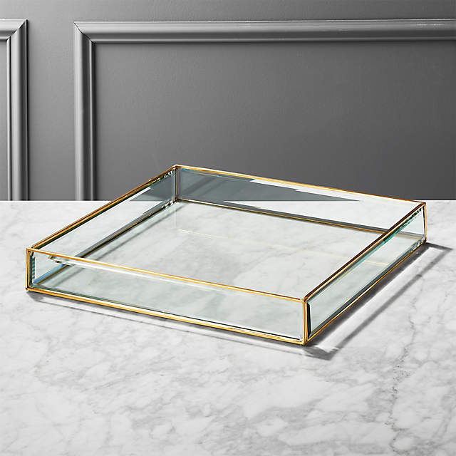 Large Brass And Glass Tray Reviews Cb2, Large Glass Vanity Tray