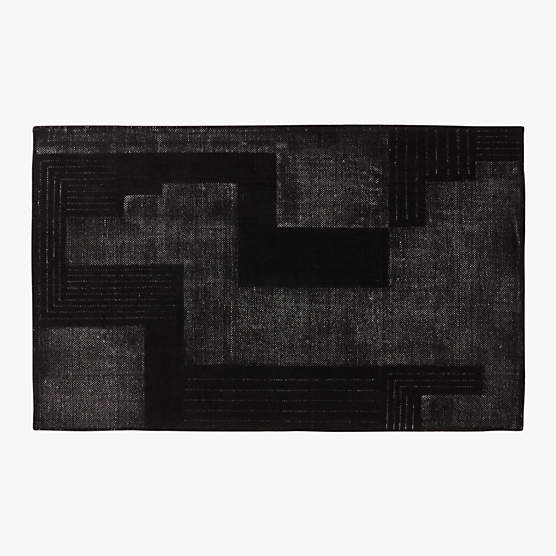 Larso Hand-Tufted Black Wool-Blend Area Rug 5'x8'