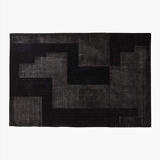 Larso Hand-Tufted Black Wool-Blend Area Rug 6'x9'