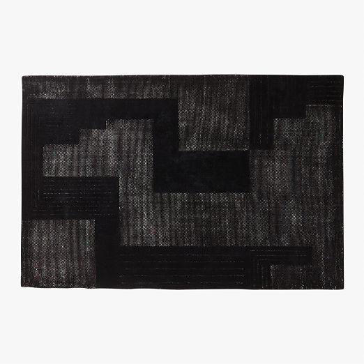 Larso Hand-Tufted Black Wool-Blend Area Rug 6'x9'