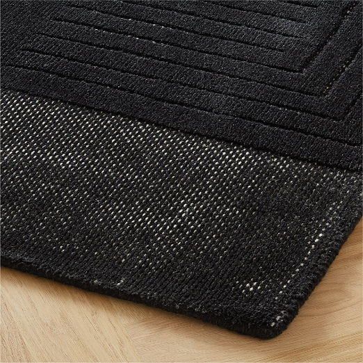 Larso Hand-Tufted Black Wool-Blend Area Rug 6'x9'