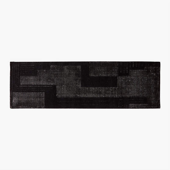 Larso Hand-Tufted Black Wool-Blend Runner Rug 2.5'x8'