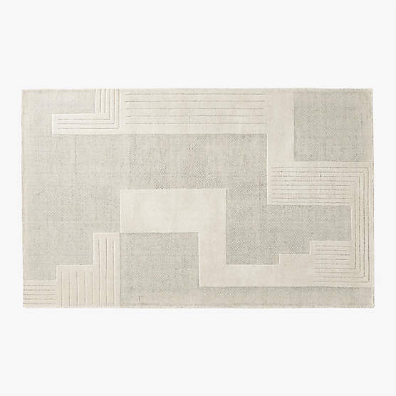 Larso Hand-Tufted White Wool-Blend Area Rug 5'x8'