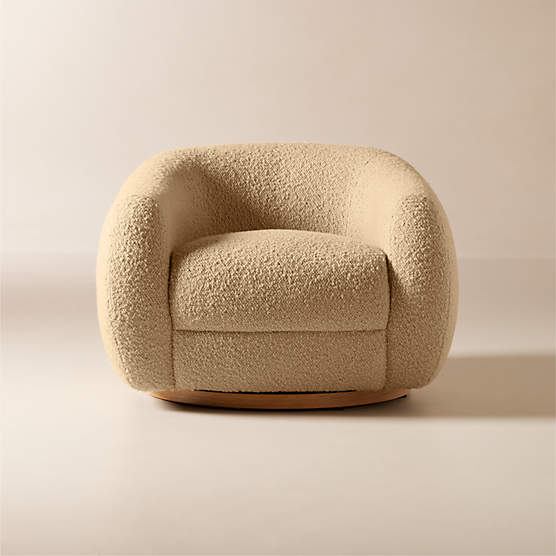 Laszlo Camel Brown Boucle Swivel Chair by Ross Cassidy