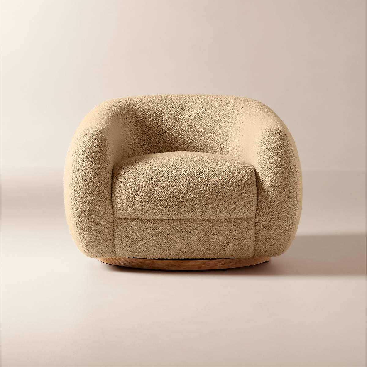 Laszlo Camel Brown Boucle Swivel Chair + Reviews CB2