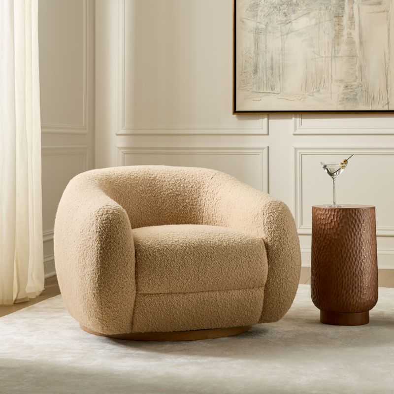 Laszlo Camel Brown Boucle Swivel Chair - image 4 of 14