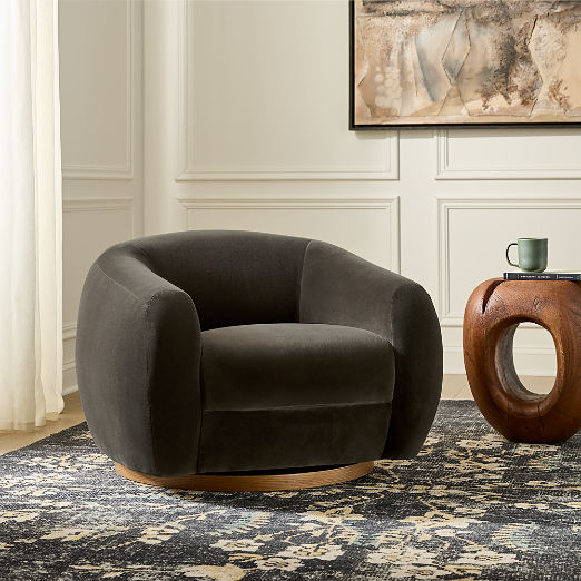 Laszlo Dark Grey Velvet Swivel Chair Set of 2