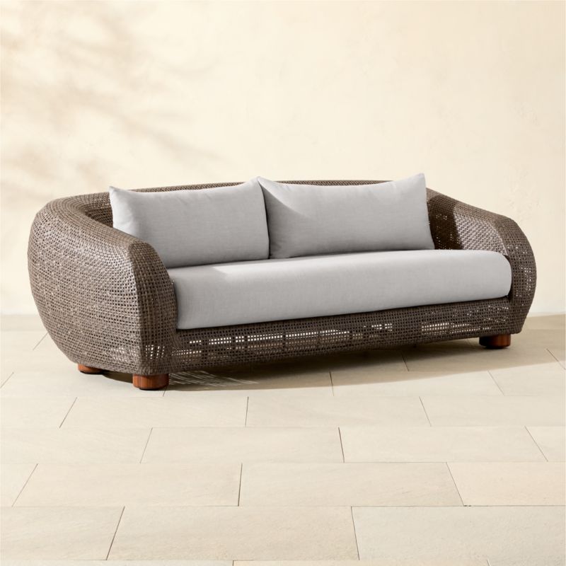 Laszlo All-Weather Rattan Outdoor Sofa with Light Grey Sunbrella® Cushions - image 4 of 8