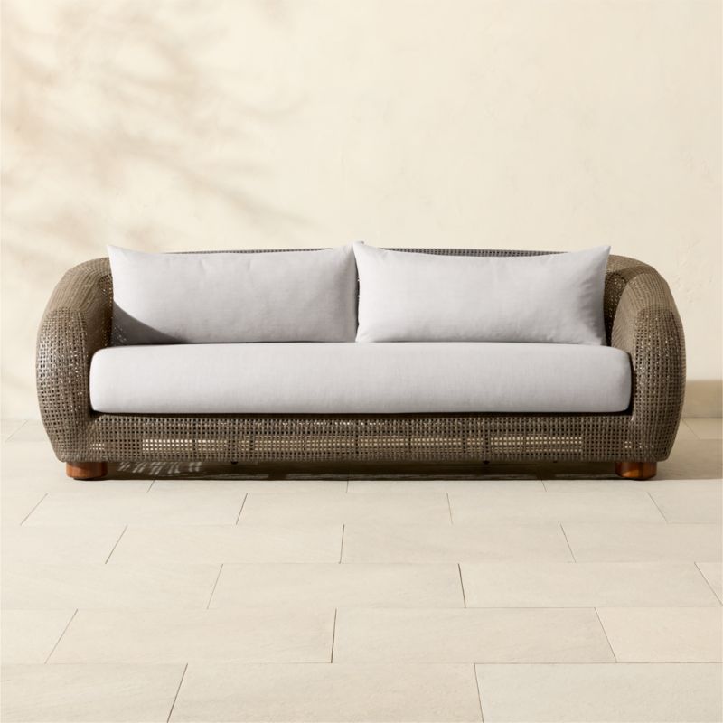 Laszlo All-Weather Rattan Outdoor Sofa with Light Grey Sunbrella® Cushions - image 0 of 8