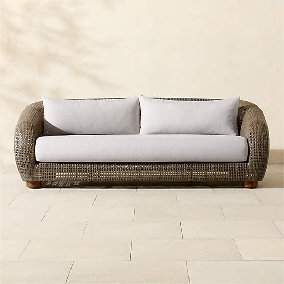 Laszlo All-Weather Rattan Outdoor Sofa with Light Grey Sunbrella® Cushions