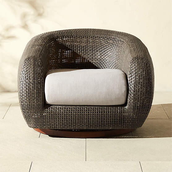 Laszlo All-Weather Rattan Outdoor Swivel Lounge Chair with Light Grey Sunbrella® Cushion Set of 2