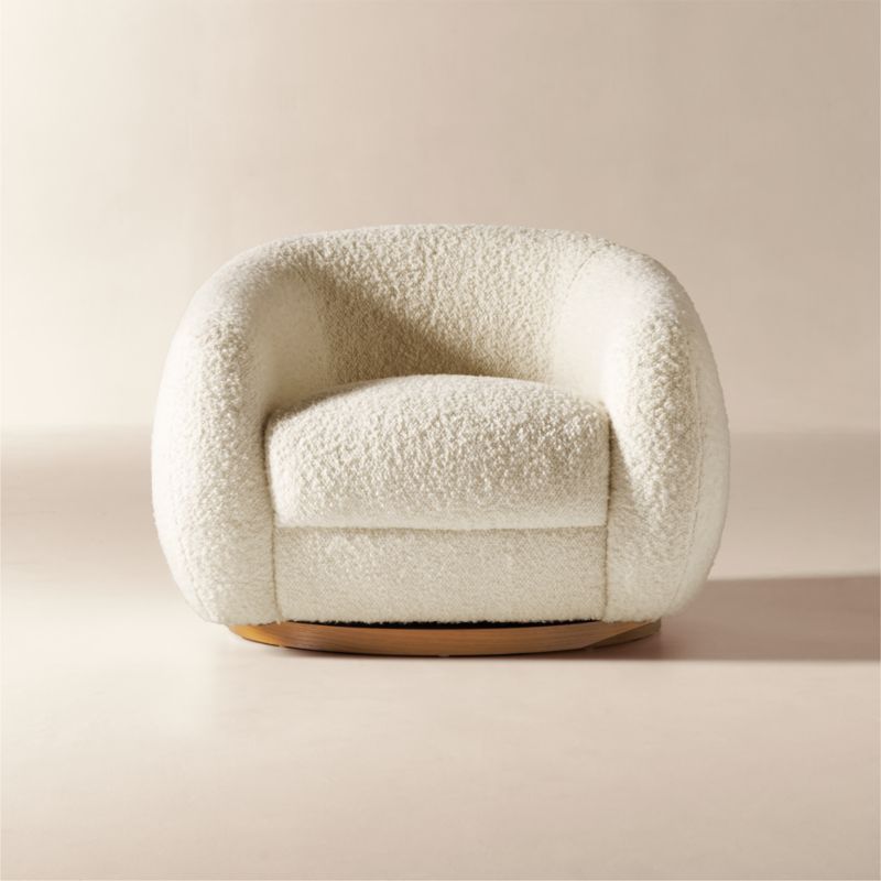 Laszlo Warm White Boucle Swivel Chair - image 0 of 16