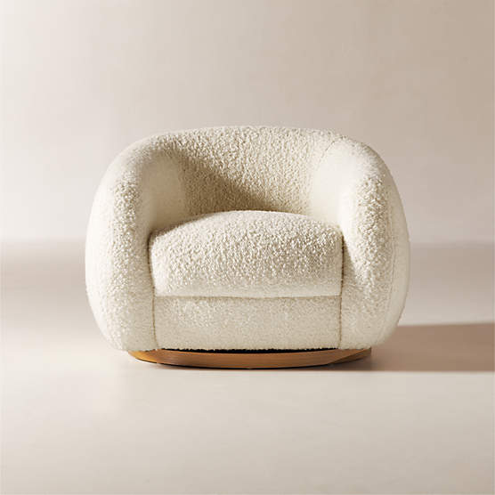 Laszlo Warm White Boucle Swivel Chair