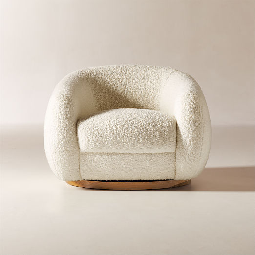 Laszlo Warm White Boucle Swivel Chair by Ross Cassidy