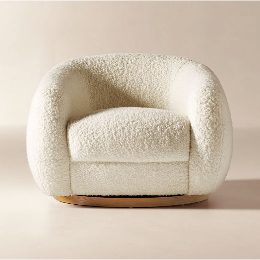 Laszlo Warm White Boucle Swivel Chair