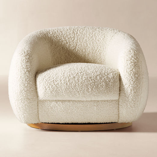 Laszlo Warm White Boucle Swivel Chair