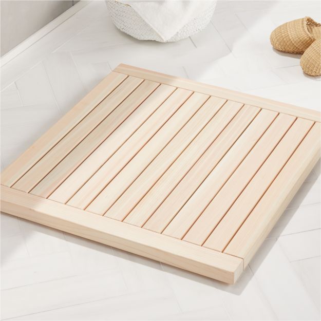 Lateral Hinoki Wood Bath Mat 21.75"X23" + Reviews CB2