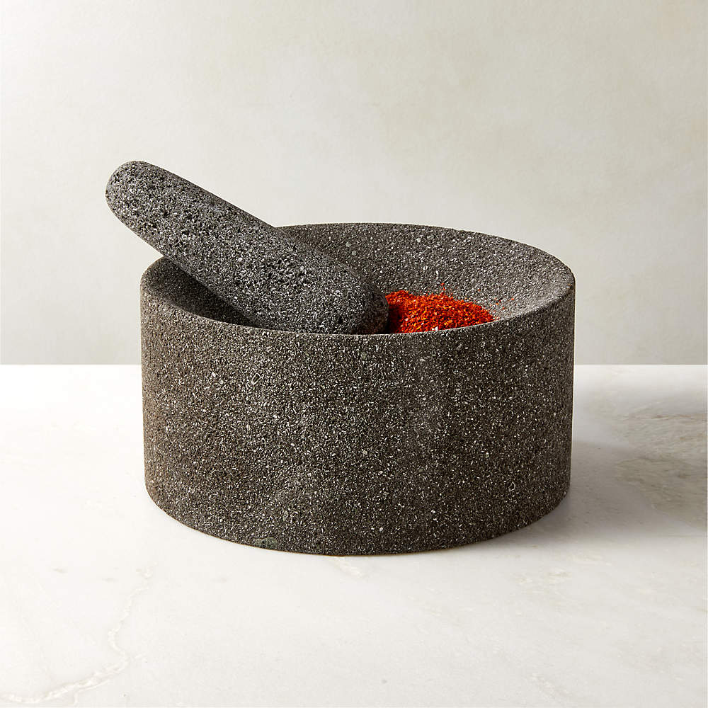 Dark Grey Lava Stone Mortar and Pestle + Reviews | CB2