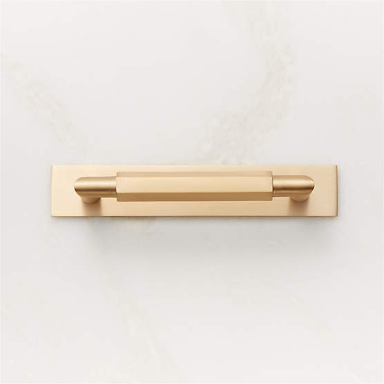 Lavau Brushed Brass Cabinet Handle with Backplate 4"