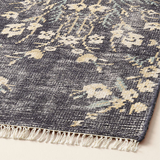 Lavish Hand-Knotted Black Floral Wool Runner Rug 2.5"x8"