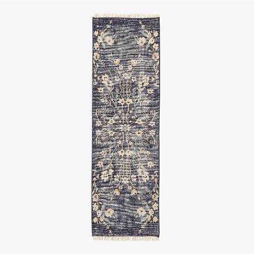 Lavish Hand-Knotted Black Floral Wool Runner Rug 2.5"x8"