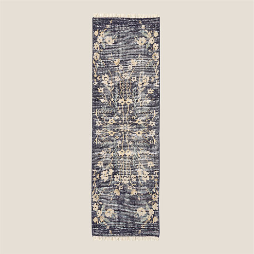 Lavish Hand-Knotted Black Floral Wool Runner Rug 2.5"x8"