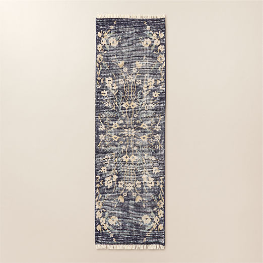 Lavish Hand-Knotted Black Floral Wool Runner Rug 2.5"x8"