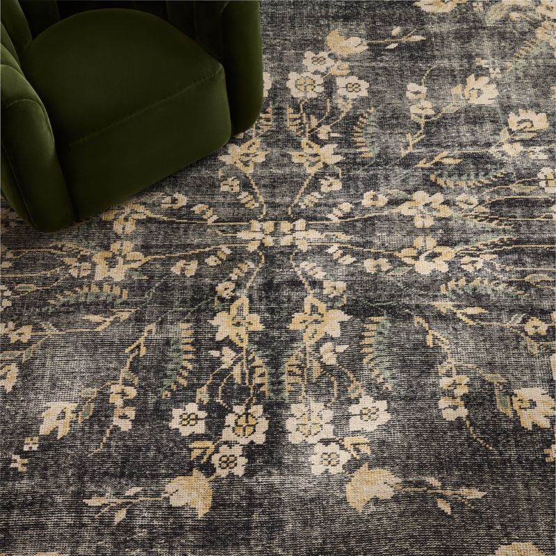 Lavish Hand-Knotted Black Floral Wool Area Rug 5'x8' - image 4 of 5