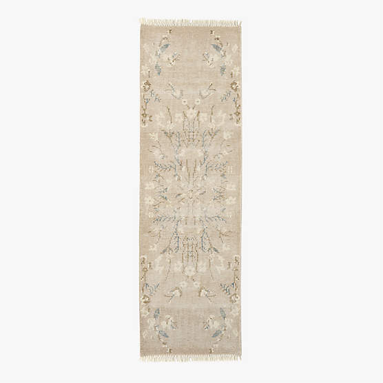 Lavish Hand-Knotted Light Taupe Floral Wool Runner Rug 2.5'x8'