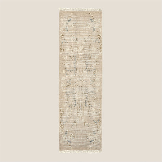Lavish Hand-Knotted Light Taupe Floral Wool Runner Rug 2.5'x8'