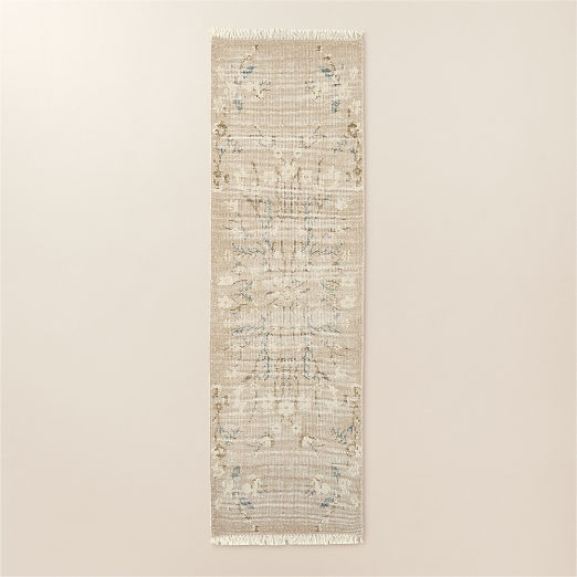 Lavish Hand-Knotted Light Taupe Floral Wool Runner Rug 2.5'x8'