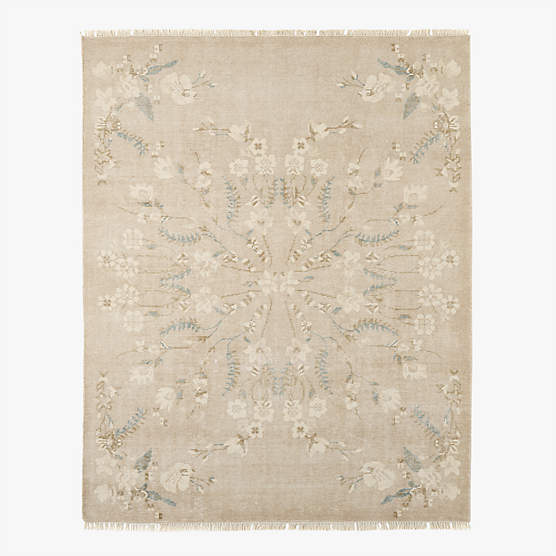 Lavish Hand-Knotted Light Taupe Floral Wool Area Rug 9'x12'