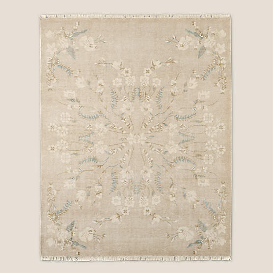 Lavish Hand-Knotted Light Taupe Floral Wool Area Rug 8'x'10'