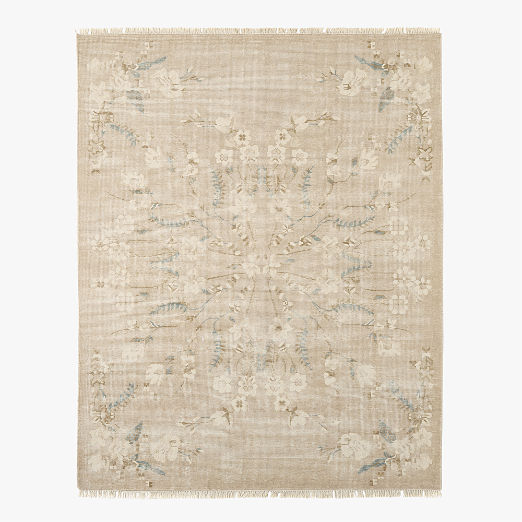 Lavish Hand-Knotted Light Taupe Floral Wool Area Rug 10'x14'