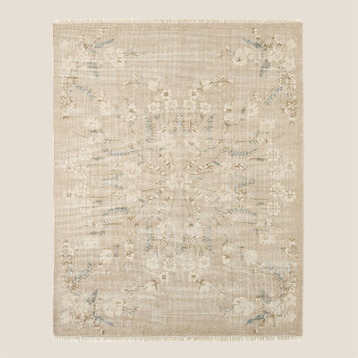 Lavish Hand-Knotted Light Taupe Floral Wool Area Rug