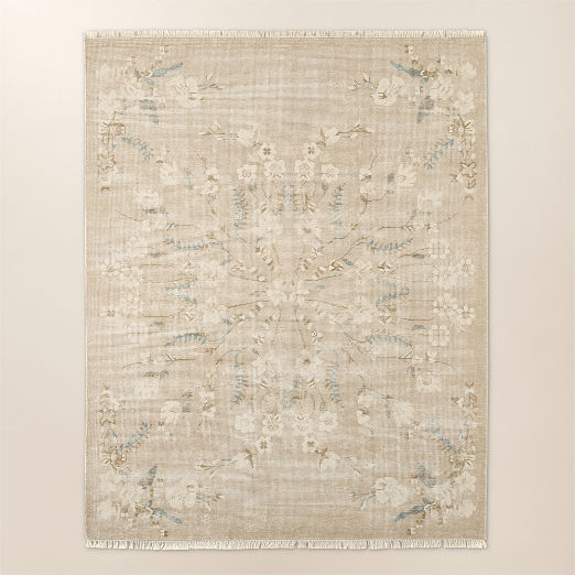Lavish Hand-Knotted Light Taupe Floral Wool Area Rug