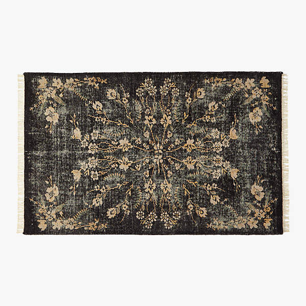 Lavish Modern Black Floral Wool Area Rug 5'x8' + Reviews | CB2