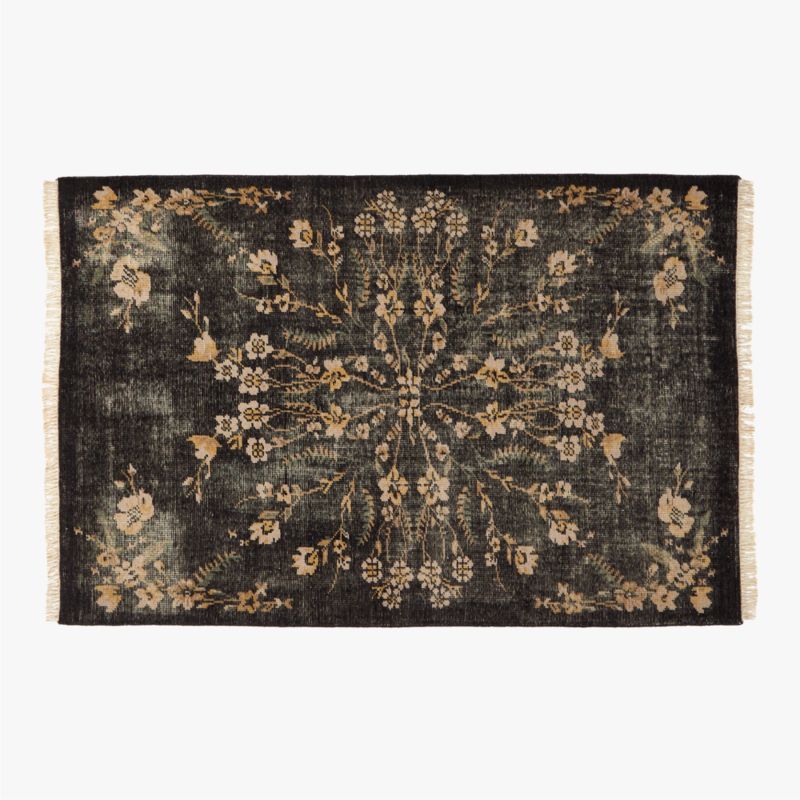 Lavish Modern Black Floral Wool Area Rug 6'x9' + Reviews