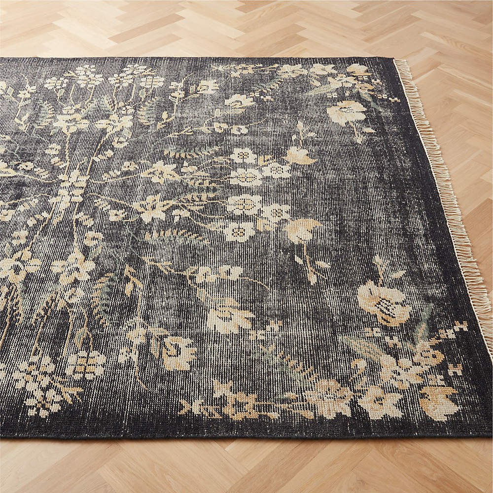 Lavish Modern Black Floral Wool Area Rug 5'x8' + Reviews