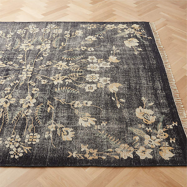 Lavish Modern Black Floral Wool Area Rug 9'x12' + Reviews