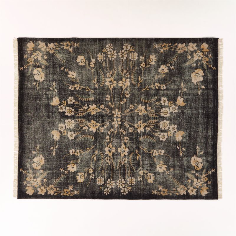 Lavish Hand-Knotted Black Floral Wool Area Rug 8'x10' - image 0 of 6