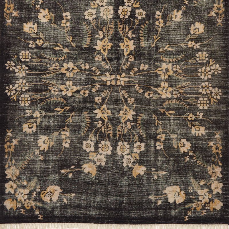 Lavish Hand-Knotted Black Floral Wool Rug Swatch 12"x12" - image 0 of 5