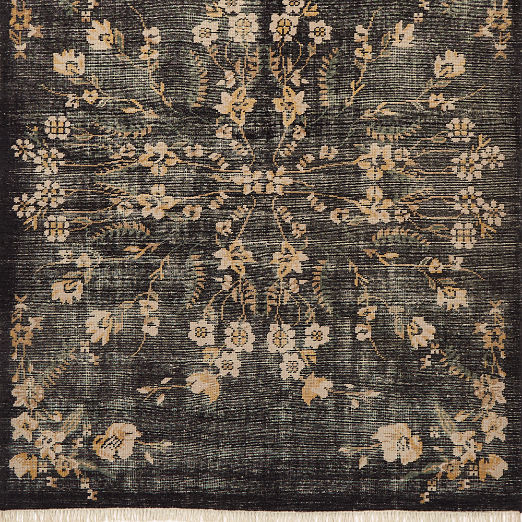 Lavish Hand-Knotted Black Floral Wool Rug Swatch 12"x12"