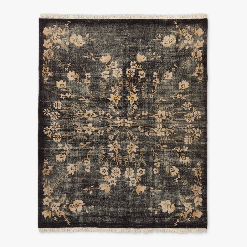 Lavish Hand-Knotted Black Floral Wool Area Rug 5'x8' - image 0 of 6